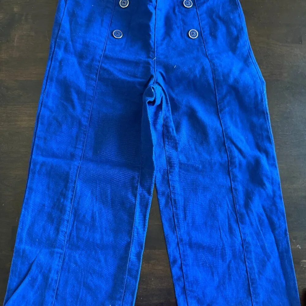 Gymboree Bon Voyage Blue Cropped Pants &  White Blouse Both Size 6